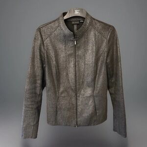 Tribal Moto Jacket Textured Blazer Silver Black Woman 6